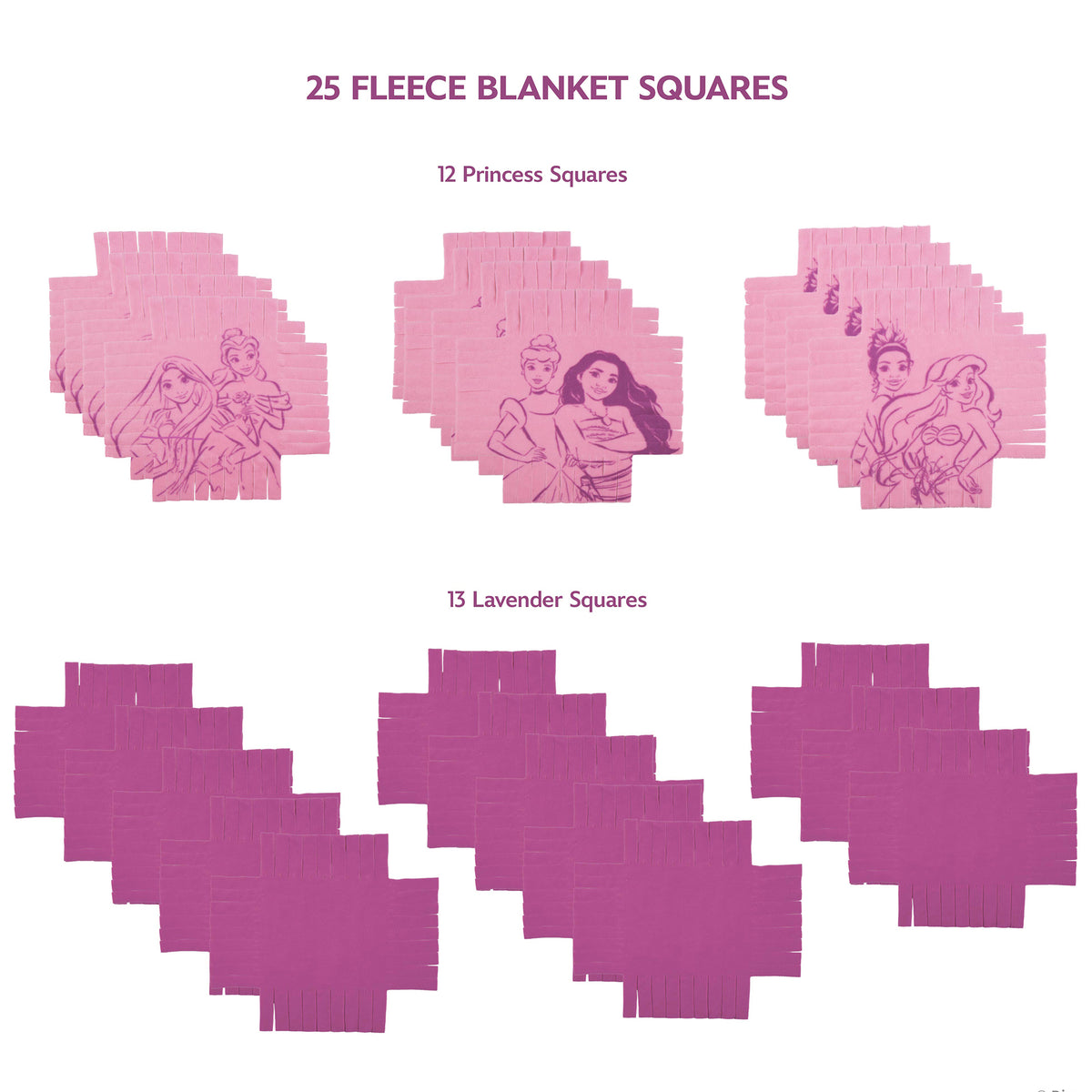 Disney Princess No-Sew Blanket Kit with 25 pink and lavender fleece squares