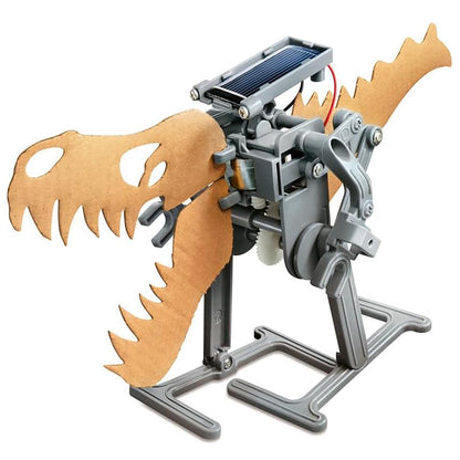 Green Science Solar Robot dinosaur toy with brown cardboard body and gray mechanical parts