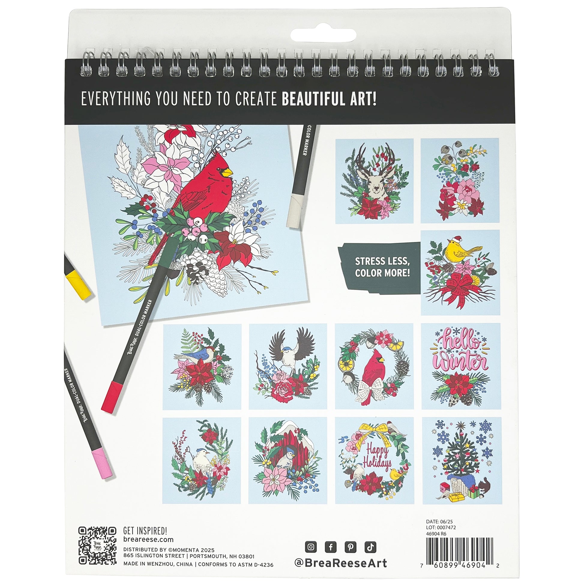 Marker Coloring Kit: Cardinal with red bird, flowers, and coloring markers included