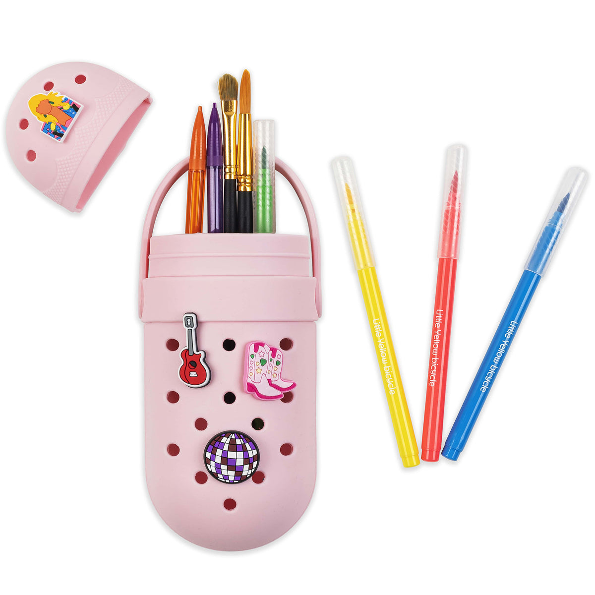 Charm Pencil Case Popstar Blush pink with decorative charms, brushes and colored pens