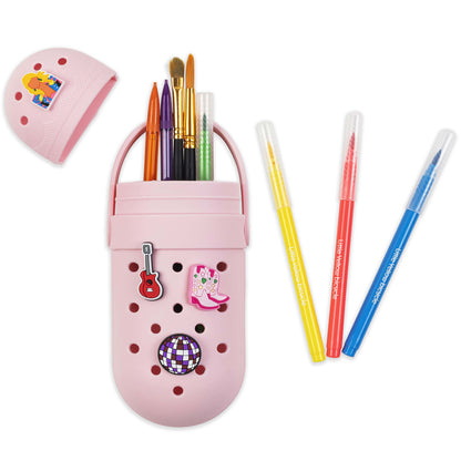 Charm Pencil Case Popstar Blush pink with decorative charms, brushes and colored pens