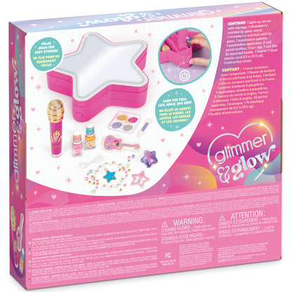 Glimmer & Glow pink star-shaped makeup studio with light-up mirror and cosmetics set