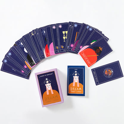 JOS Dream Tarot Cards deck with navy blue cards featuring celestial imagery and illustrated guidebook