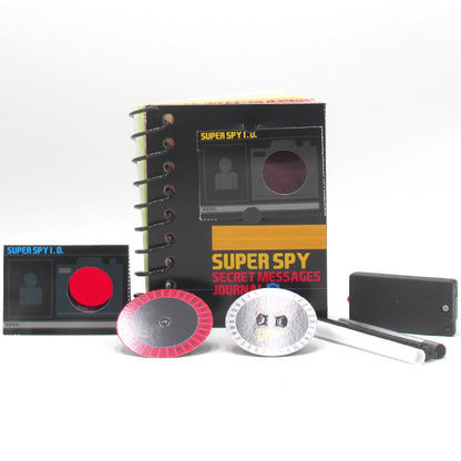 KidzLabs Spy Science kit with secret messages journal, decoder wheels, and spy ID cards
