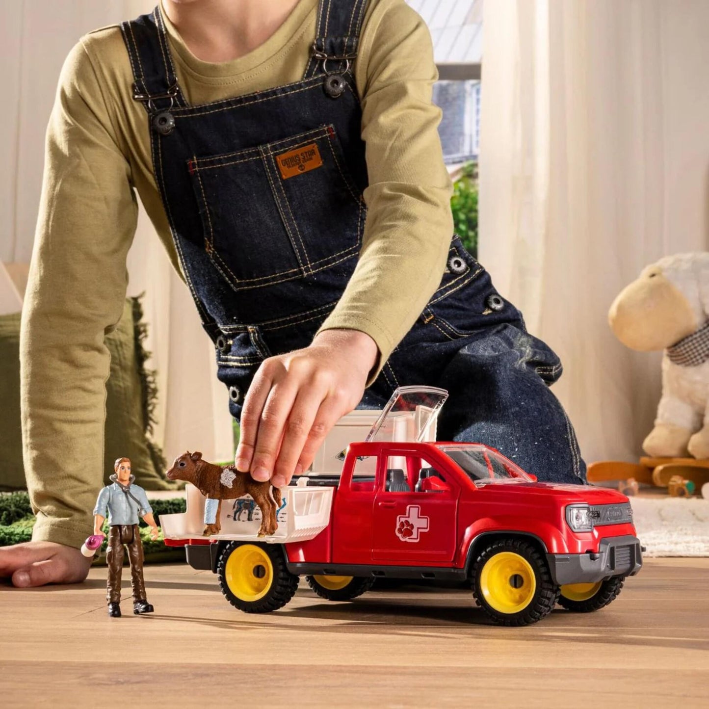 Farm World Veterinarian Pick-Up toy set with red truck and farm animals