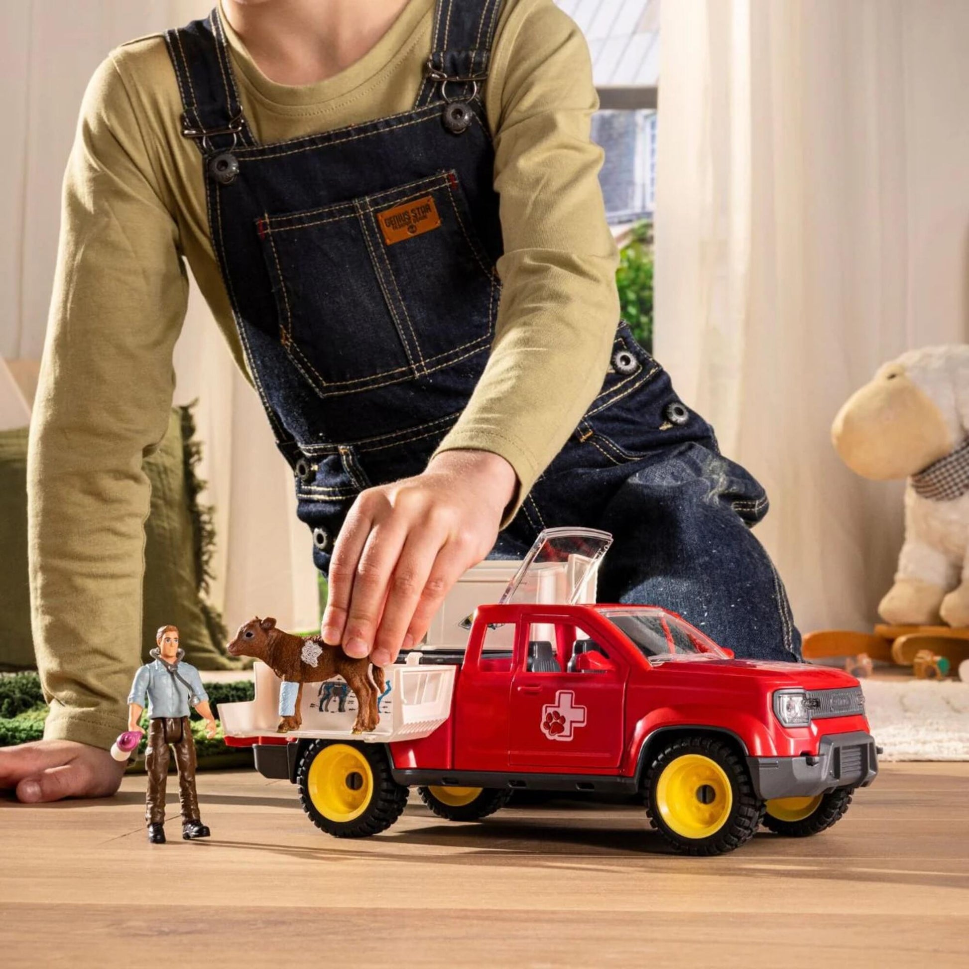 Farm World Veterinarian Pick-Up toy set with red truck and farm animals