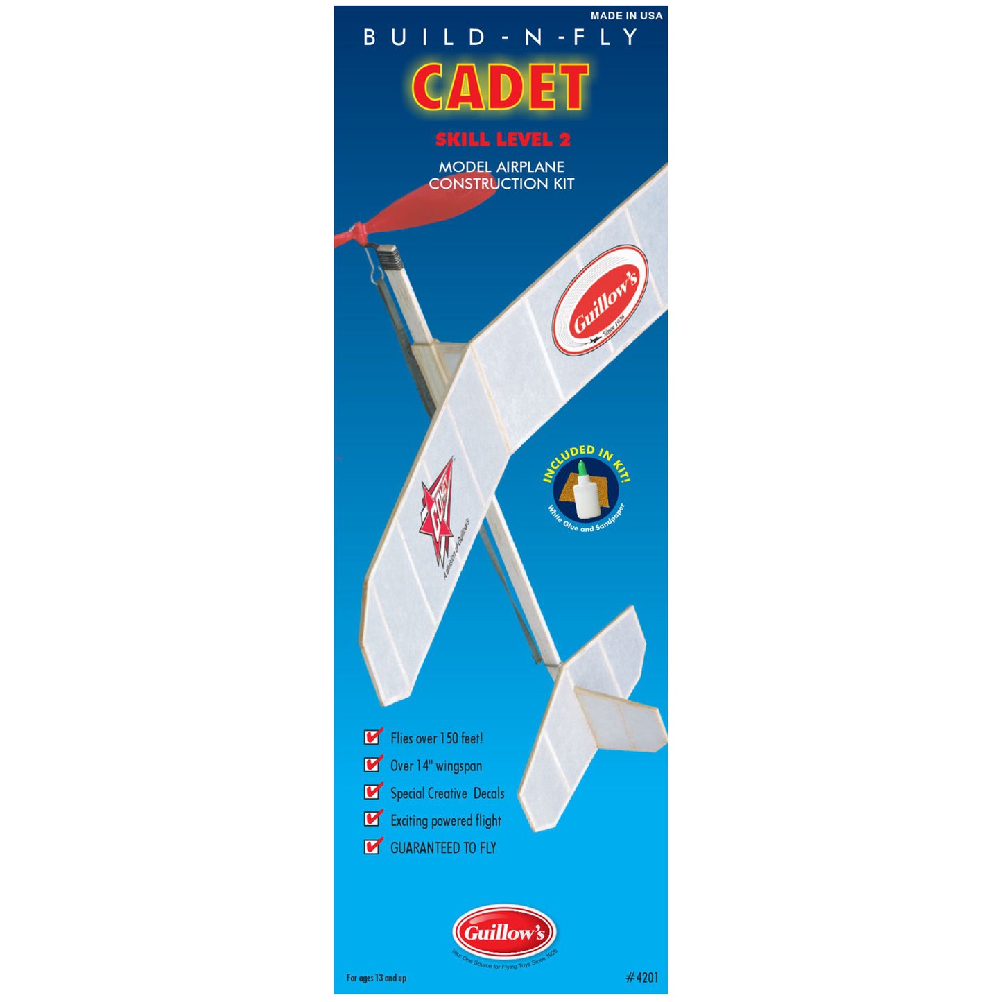 Build-N-Fly Cadet Model Airplane Kit with white wings and red accents