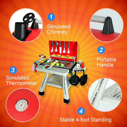 Easy Playhouse BBQ Grill Toy Playset - Realistic Effects