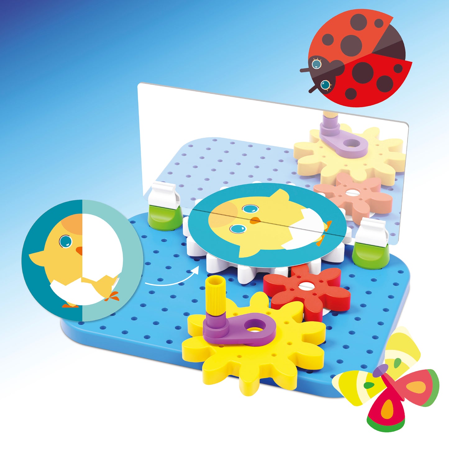 Quercetti Mirrorello - Interactive Gear Assembly Toy - STEM Learning for Kids 4+