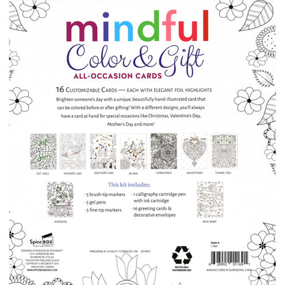 SpiceBox Sketch Plus Color & Gift card-making kit with 16 illustrated greeting cards, markers, and calligraphy pen