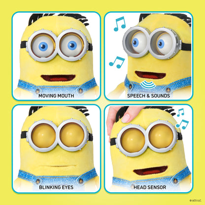 WOW! Stuff Minions Palm Puppetronic Henry toy showing moving mouth, blinking eyes, speech sounds, and head sensor fea...
