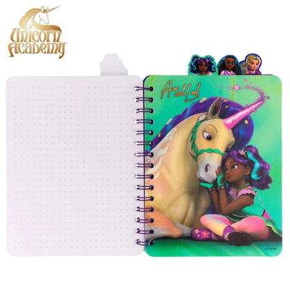 Unicorn Academy 4 Tab Journal with spiral binding and colorful unicorn design