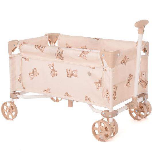 Roma Teddy Toy Wagon with teddy bear print fabric and wooden wheels