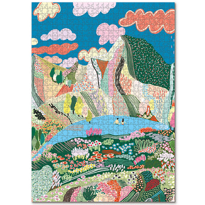 Journey Of Something Laguna 1000-Piece Jigsaw Puzzle featuring colorful desert landscape with cacti and blue water