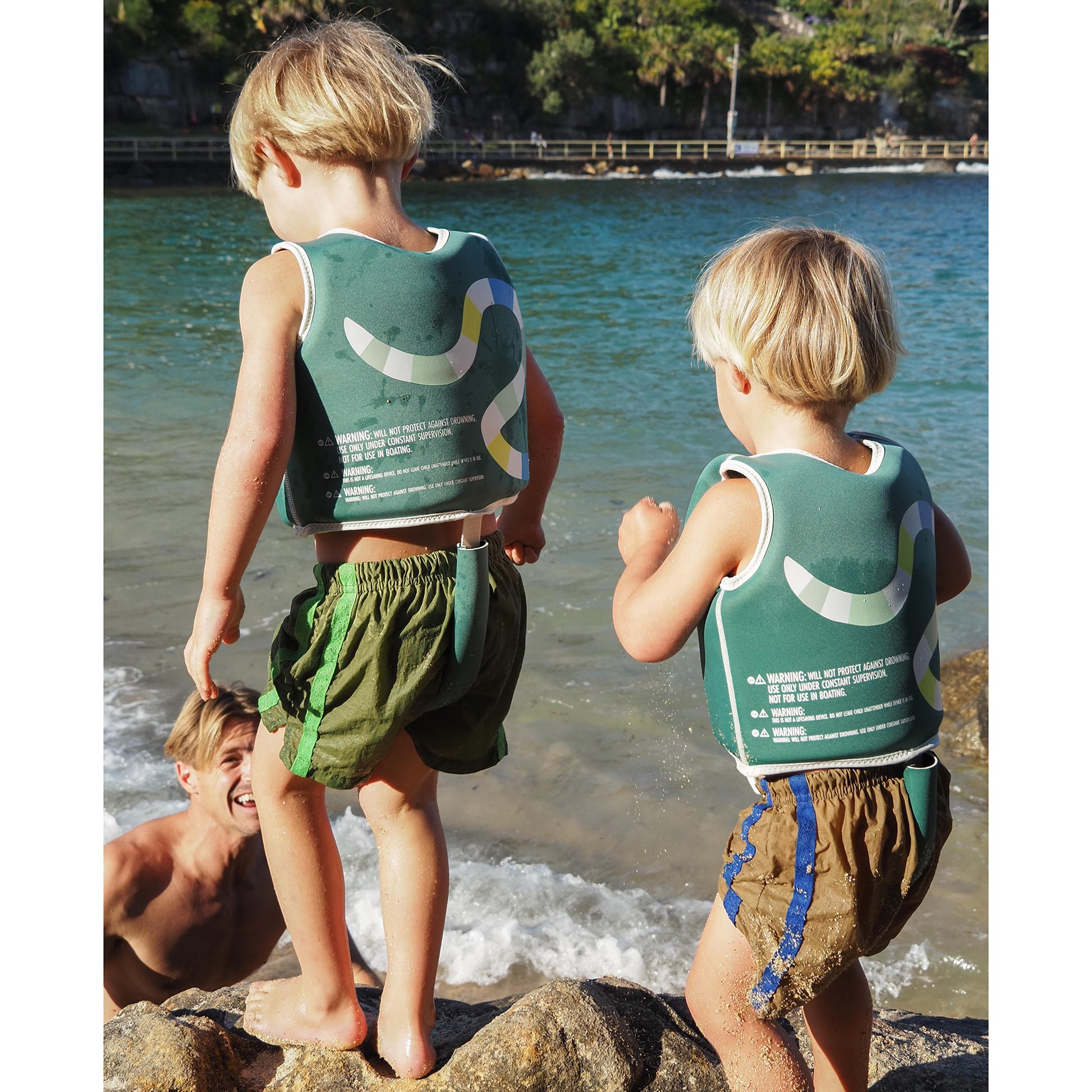 Sunnylife Into The Jungle Float Vest green neoprene swim aid with safety strap