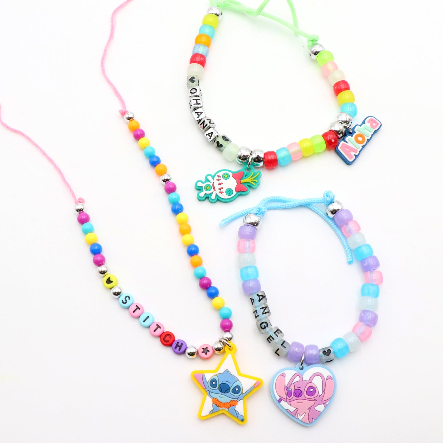 Disney Stitch Glow-In-The-Dark Jewelry Activity Set with colorful beaded bracelets and necklaces