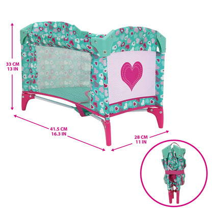 Dream n' Fun Doll Play Yard in mint green with pink hearts, includes carrying bag