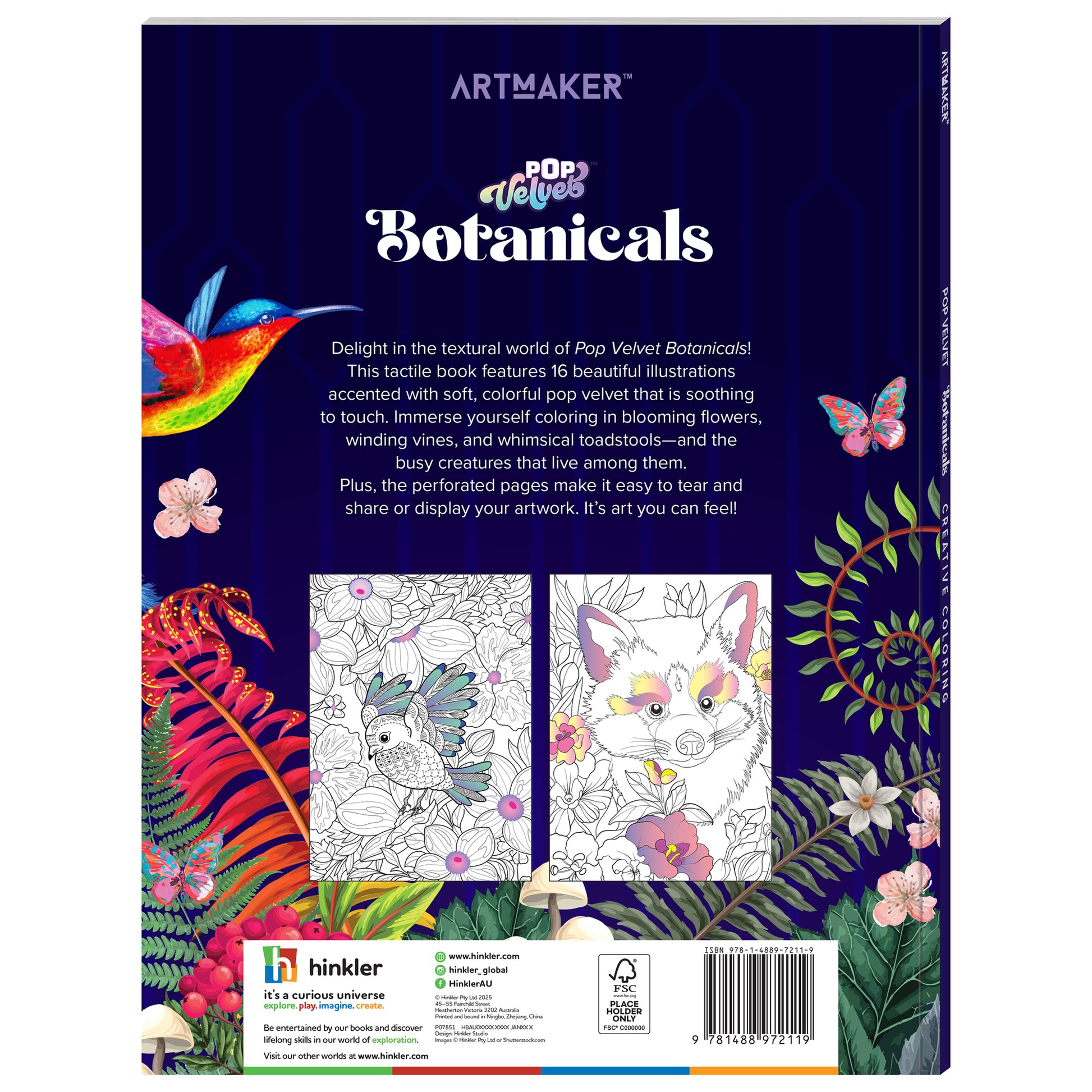 Pop Velvet Botanicals coloring book with soft velvet textures and floral designs