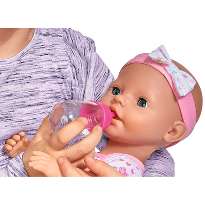 Simba Toys 17" Drink & Wet Baby Doll with Pink Heart Onesie & Accessories