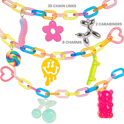 Chunky Charms & Chains: So Rad colorful chain bracelet with 8 charms and carabiners