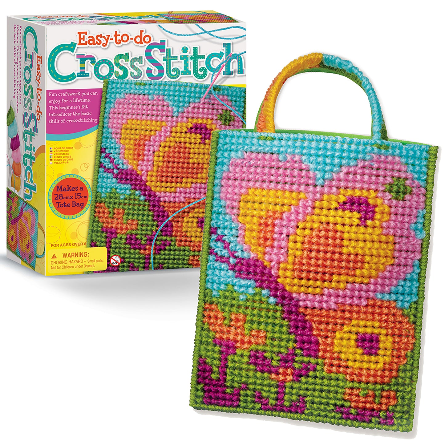 Easy-To-Do Cross Stitch beginner kit with colorful rainbow tote bag craft project