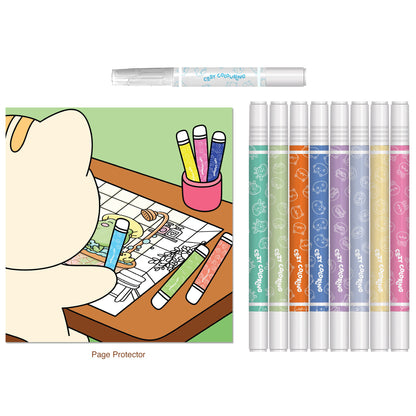 Art Maker Cozy Coloring Kit with 8 markers, page protector, and coloring pages