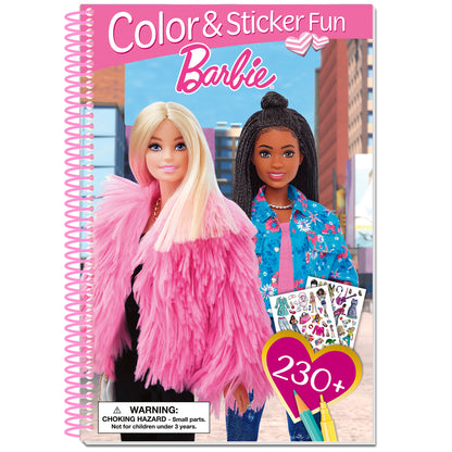 Barbie Color & Sticker Fun spiral-bound activity book with 230+ stickers and colorful cover