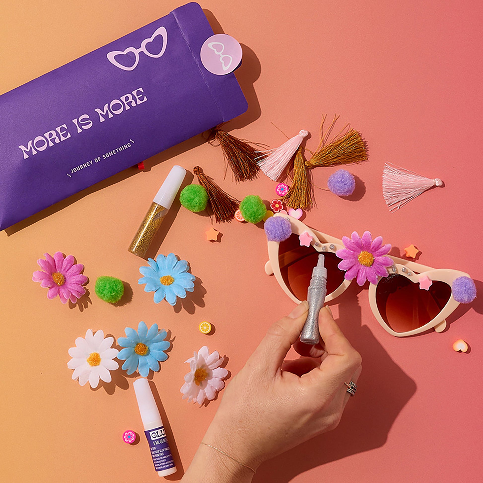 JOS Decorate Your Own Heart Sunglasses craft kit with flowers, glitter, and accessories