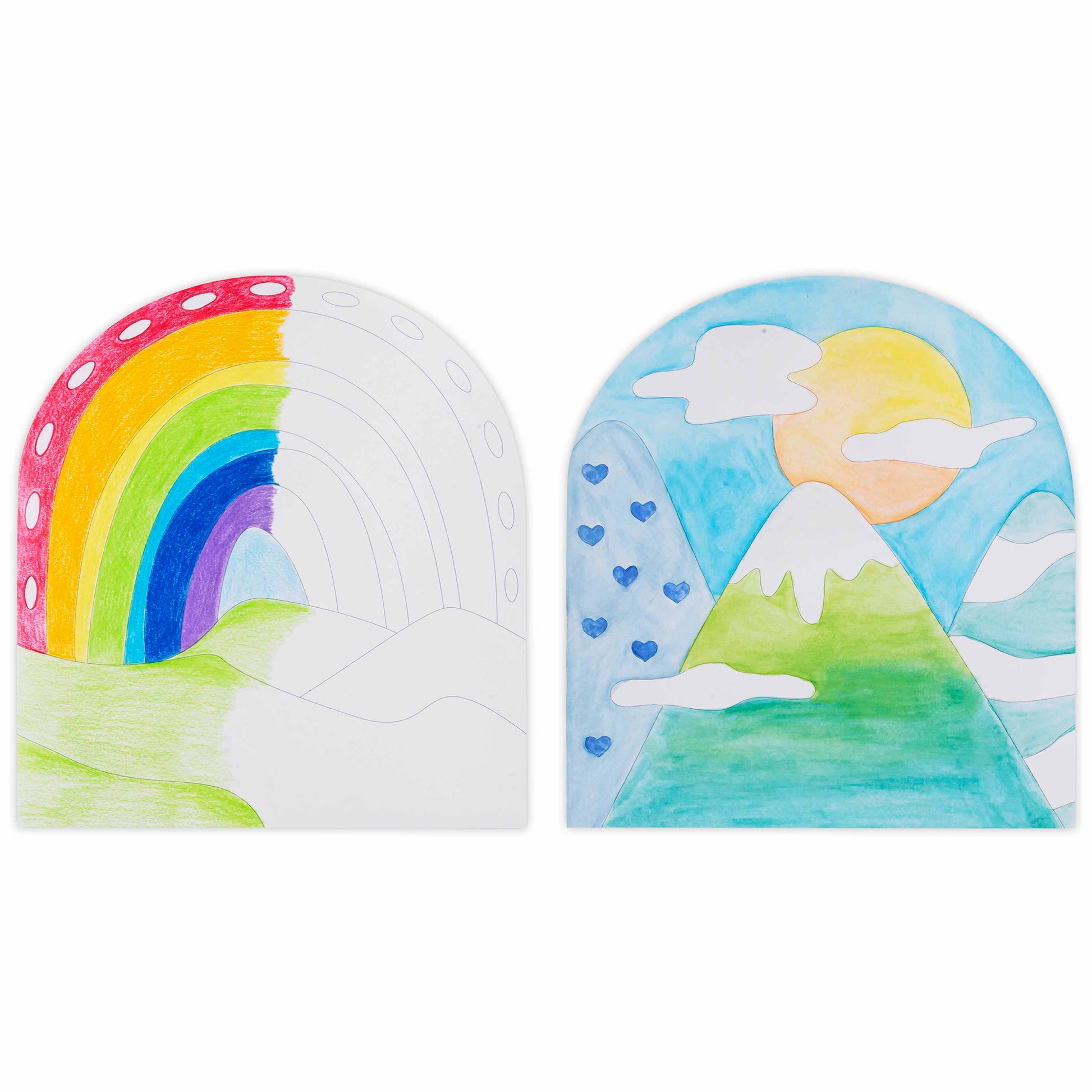 Boho Mixed Media Coloring Pad with rainbow and landscape designs, featuring colorful illustrations and blank pages fo...