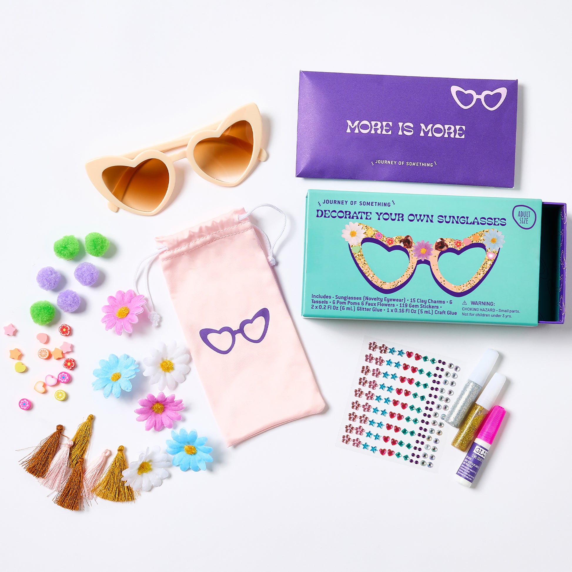 JOS Decorate Your Own Sunglasses Heart craft kit with pink storage pouch and colorful embellishments