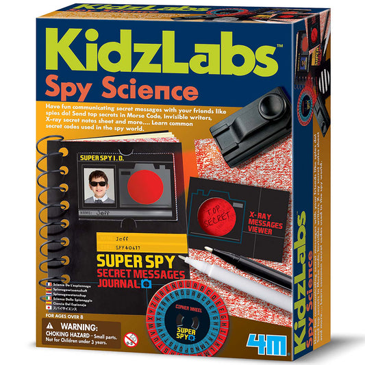 KidzLabs Spy Science kit with secret messages journal, X-ray viewer, and cipher wheel