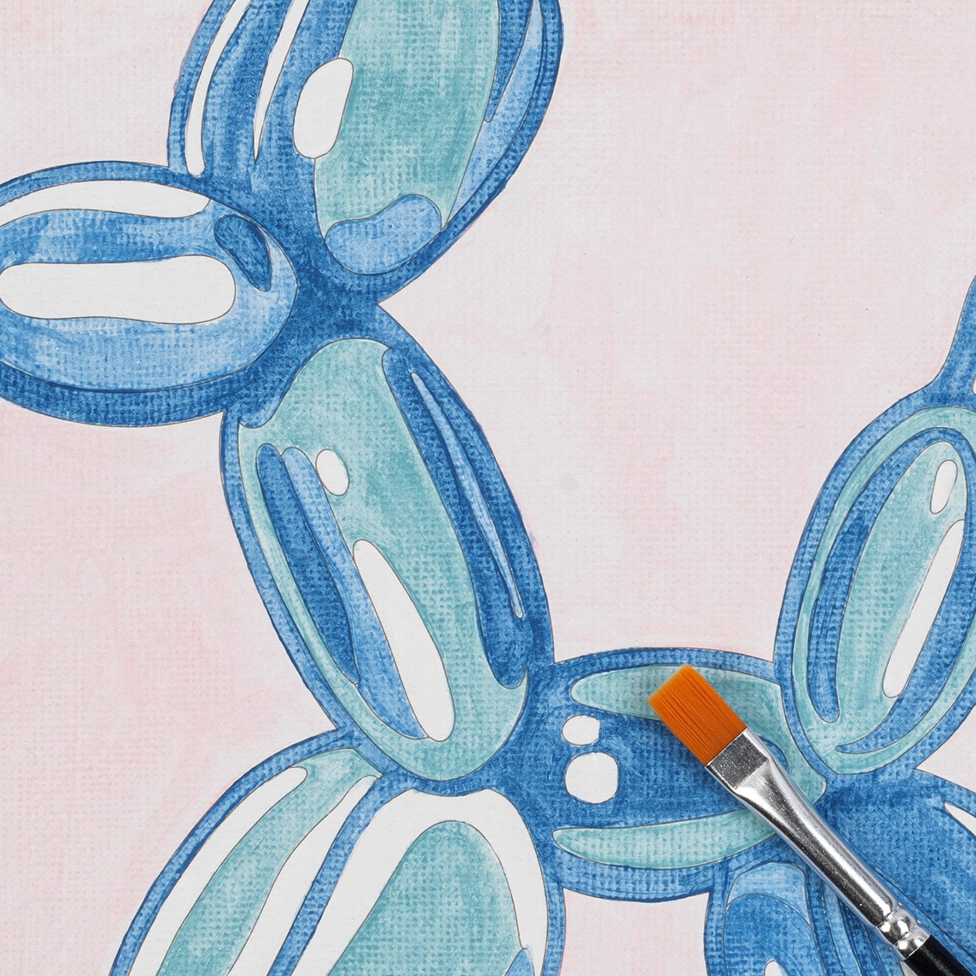 Mini Paint By Number Balloon Dog craft kit with blue and turquoise dog design and paintbrush