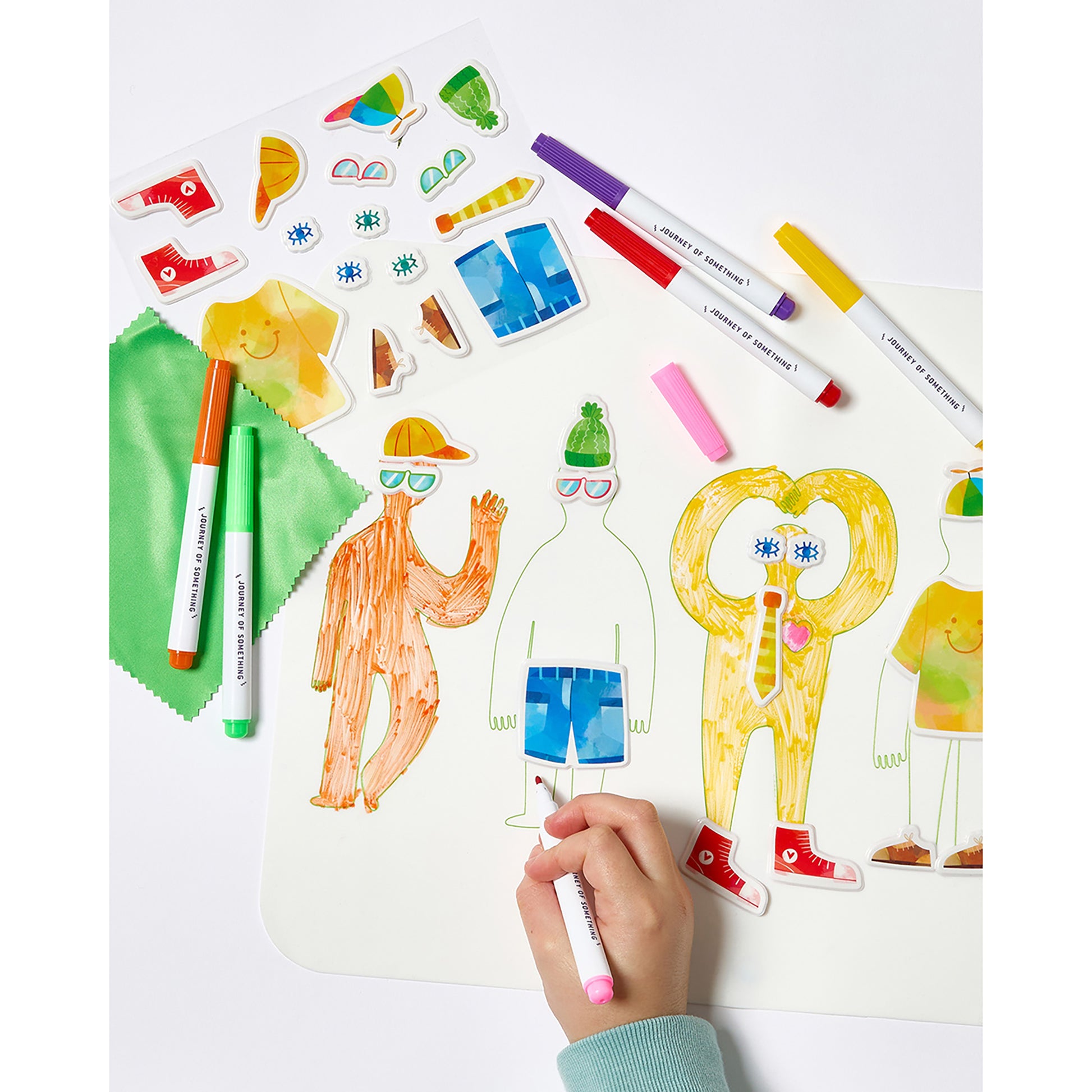 JOS Wipeable Silicone Mat Friends with colorful markers and sticker characters