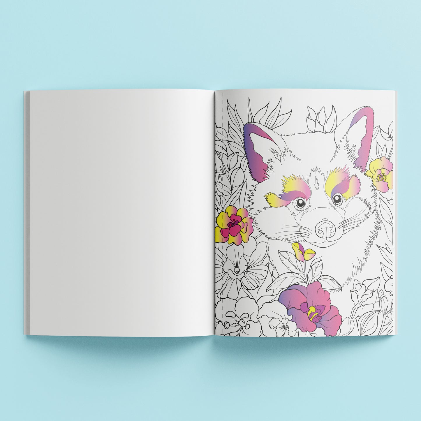 Art Marker Pop Velvet Botanicals coloring book with fluffy cat and flowers