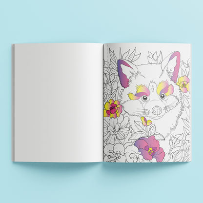 Art Marker Pop Velvet Botanicals coloring book with fluffy cat and flowers