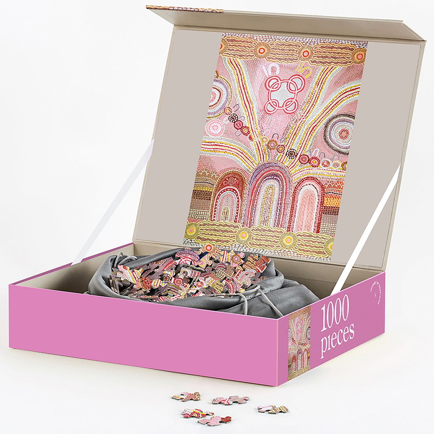 JOS 1000 Piece Puzzle - Journey Home in pink box with Aboriginal art design