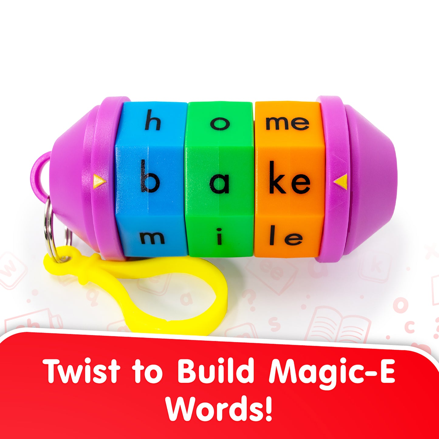 Junior Learning Spidget Word Tumbler Magic E toy with colorful rotating rings showing letters to build words