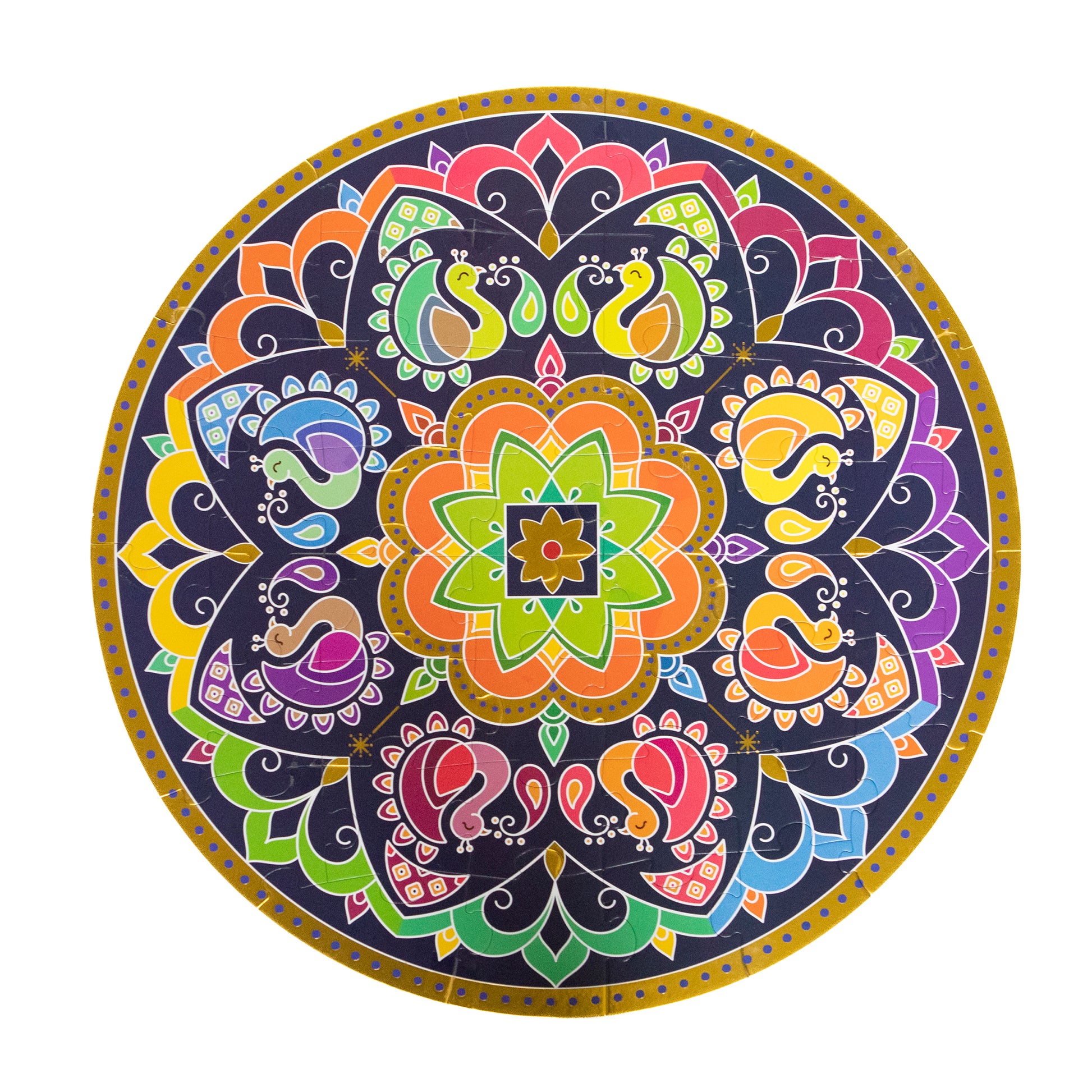 Rangoli Mandala Activity Bundle featuring colorful 48-piece puzzle and sticker book with vibrant geometric patterns