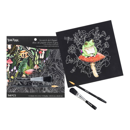 Brea Reese Scratch Art Paper Pad Nature with frog design, brushes, and colorful sheets