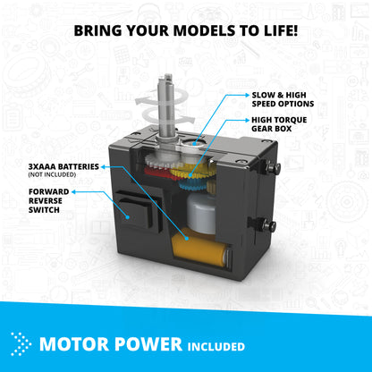 Engino Inventor Motorized helicopter building set with motor power, gears, and battery compartment