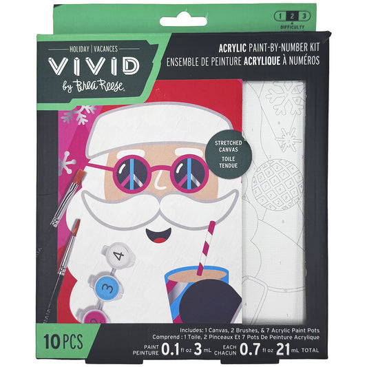 Acrylic Paint-By-Number Kit: Groovy Santa with stretched canvas, brushes, and paint pots