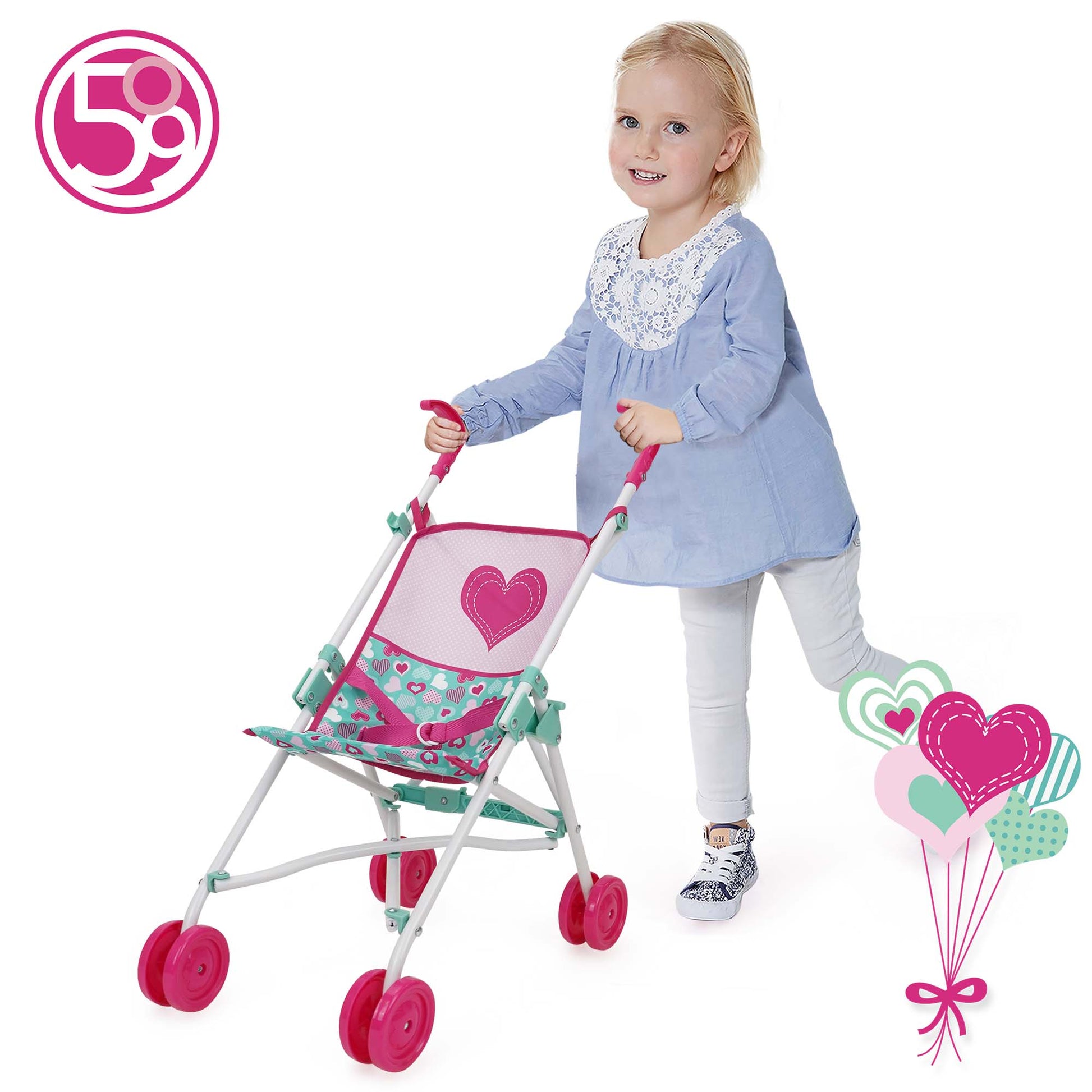 509 Crew Mint Heart doll stroller with pink and mint colors for kids ages 3+