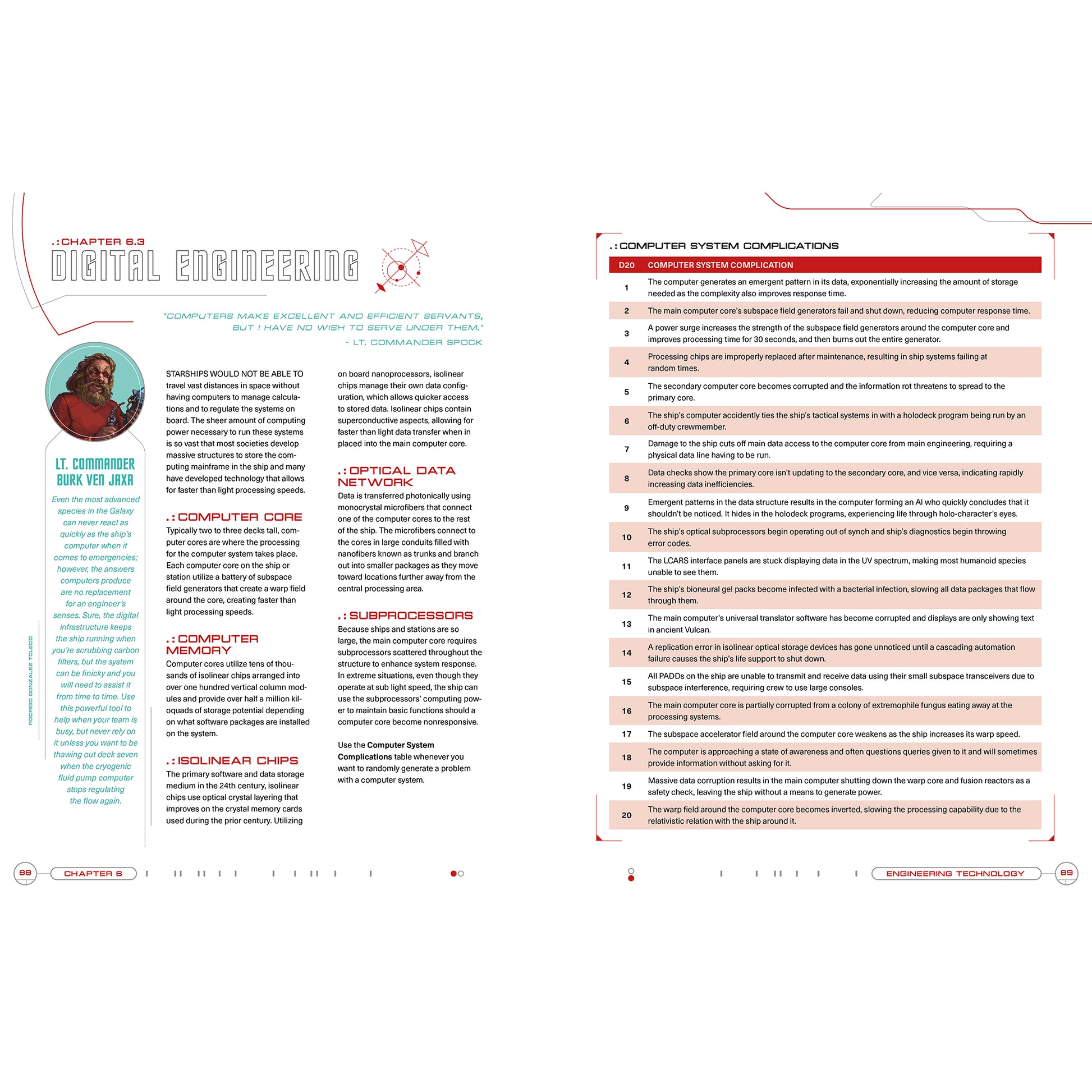 Star Trek Adventures Second Edition Technical Manual showing Chapter 6.3 Digital Engineering pages with starship syst...
