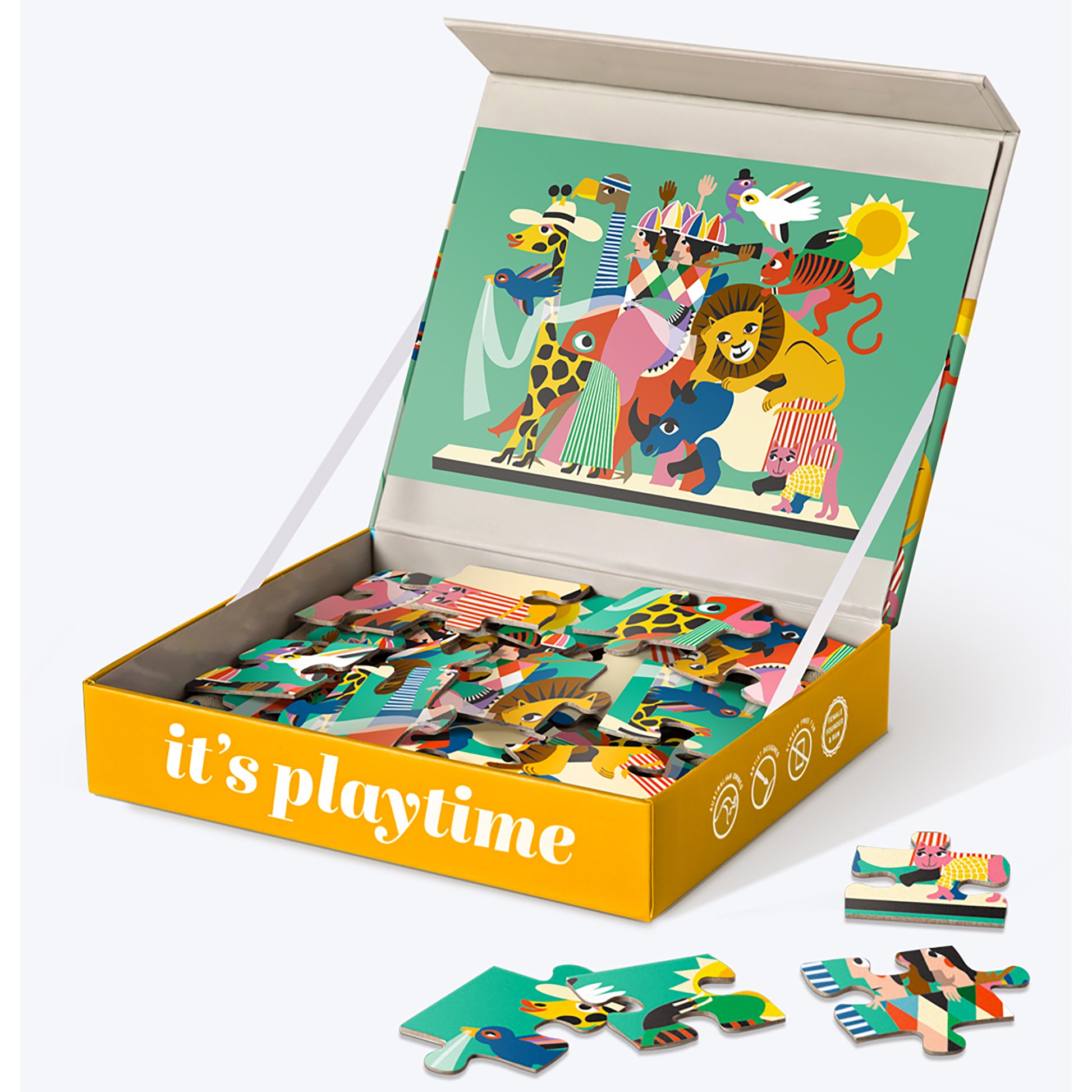 JOS 24 Piece Puzzle - Animal Carnival with colorful animals and characters in yellow box