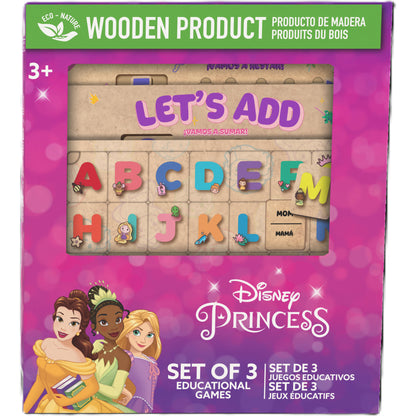 Disney Princess Set of 3 Educational Wooden Games with alphabet blocks and letters