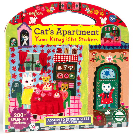 Cat's Apartment Yumi Kitagishi Stickers book with 200+ colorful stickers featuring cats and home scenes