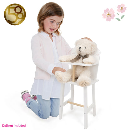 509 Crew Little Flora wooden doll highchair in white with cream teddy bear