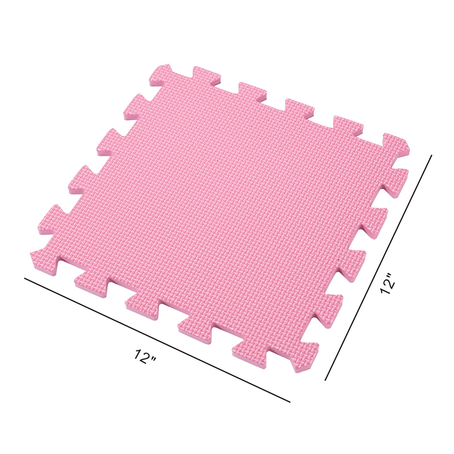 Pink 12-piece soft foam interlocking floor tiles play mat, 12x12 inches