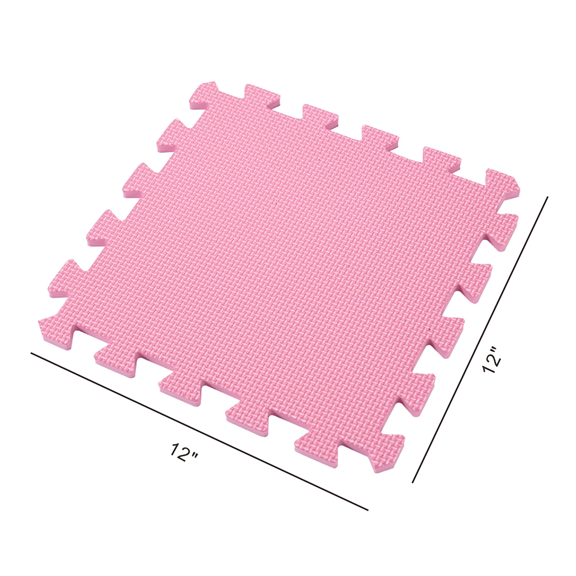 Pink 12-piece soft foam interlocking floor tiles play mat, 12x12 inches