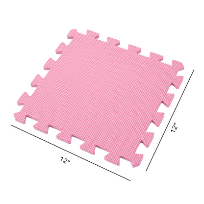 Pink 12-piece soft foam interlocking floor tiles play mat, 12x12 inches